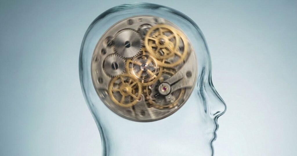 Representación visual de pensamientos cíclicos y repetitivos característicos del TOC y ansiedad anticipatoria.